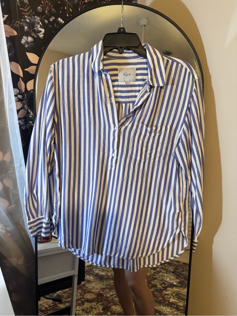 Rails Blue and White Vertical Stripe Popover Shirt